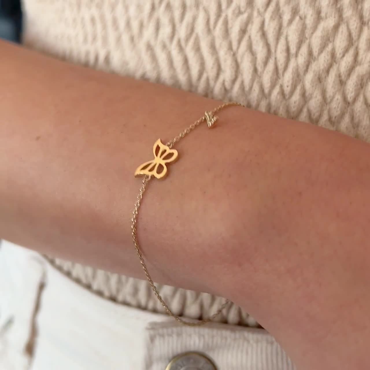 Personalized Initial Butterfly Bracelet 14k Gold Diamond Butterfly Bracelet  With Dangle Initial Charm Dainty Butterfly Chain Bracelet -  Australia