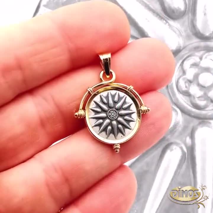 14Kゴールドとシルバーのペンダント、ヴェルギナの太陽 - Etsy 日本