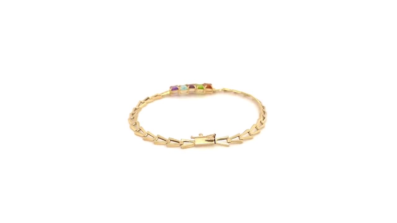 14K Yellow Gold Chain Bracelet with Multi Color Stone Stations, TB2470Y4JMC