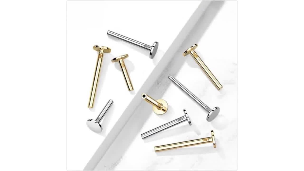 14K Gold Flat Back Studs Comfort Studs Sleep in Earrings Push in Flat Back  Ear Stack Multiple Piercings 18g Fine Body Jewelry 