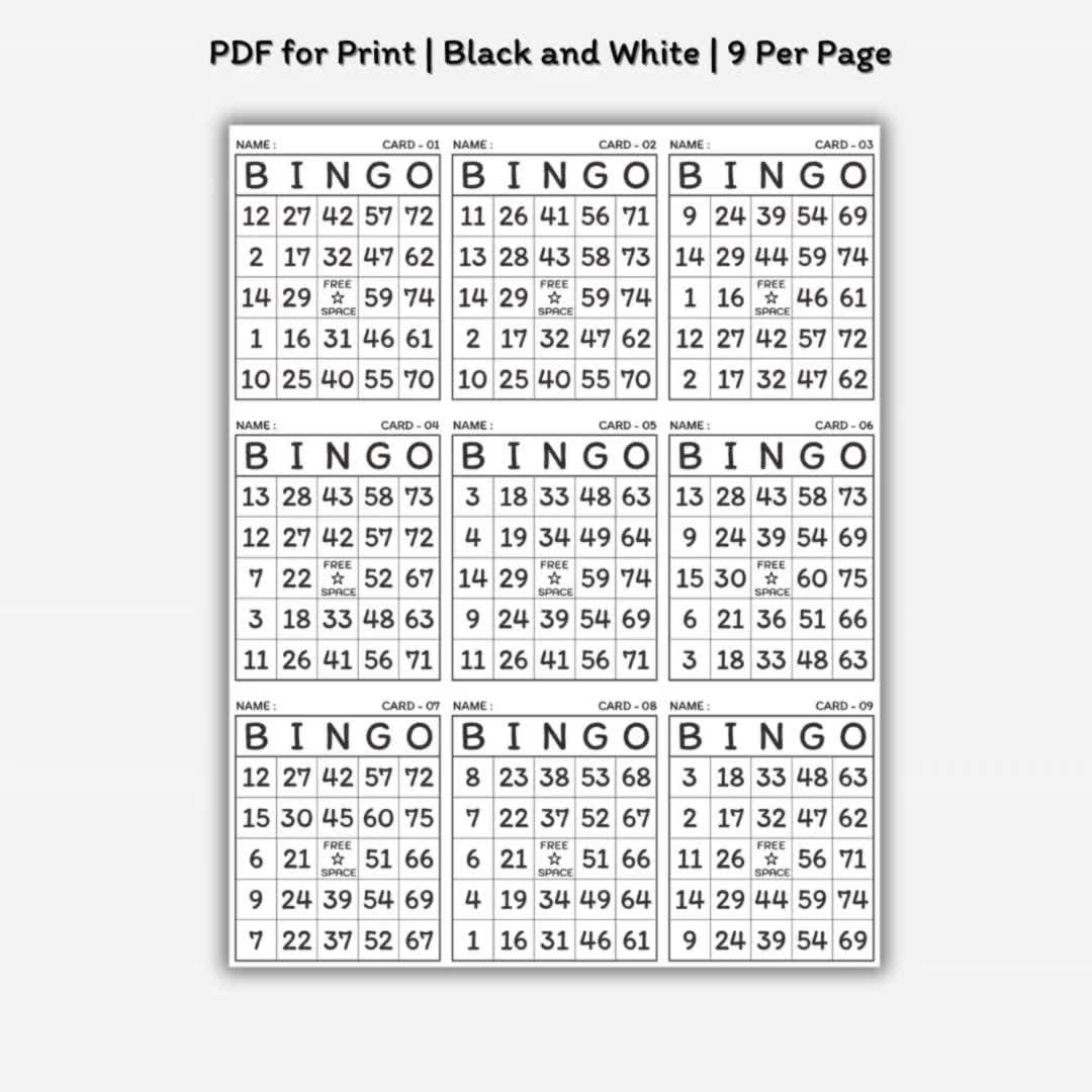 1500 Bingo Cards Printable Set Black and White Edition 1, 2, 4, 6 