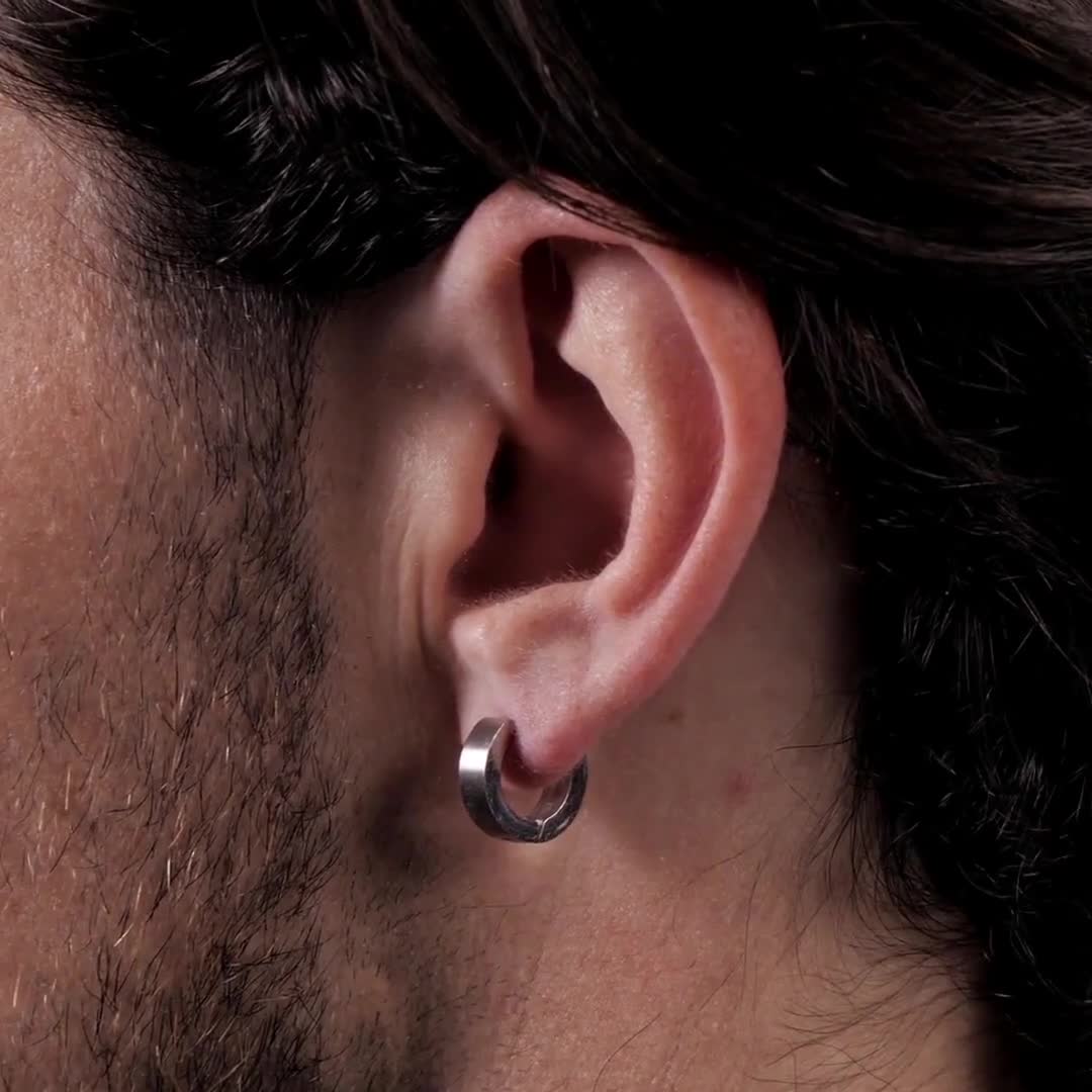 Clip on Hoop Earring Silver Clip on Earring Men's Spring Clip on Earring  Non Pierced Earrings for Men 15mm Upper Ear Earring 570 