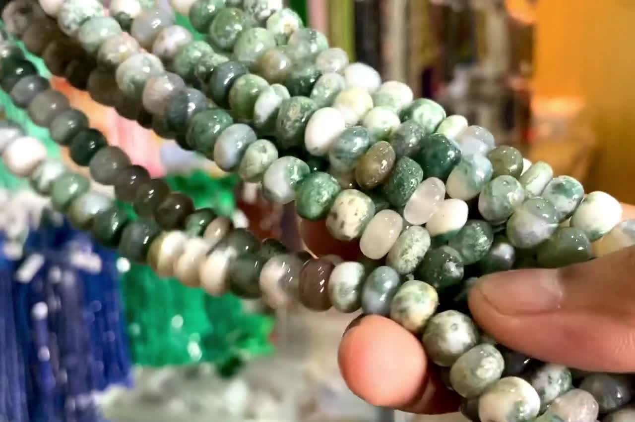 Tree Agate 8-9mm Smooth Rondelle Shape AA Grade Gemstone Beads Lot - Total  10 Strands of 13 Inch.