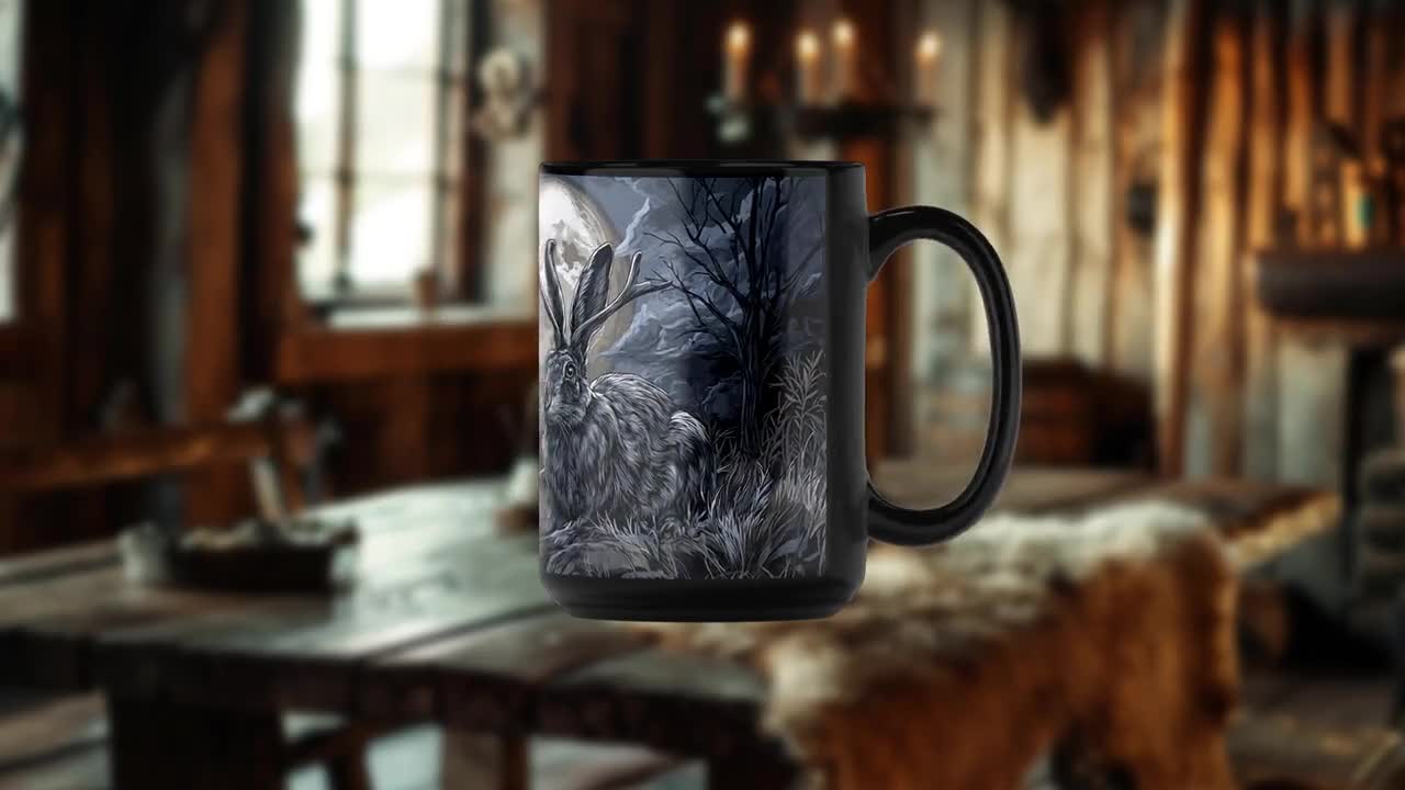 Dark Forest Jackalope Mug - Cute Nature Mug - Jackalope Coffee Cup