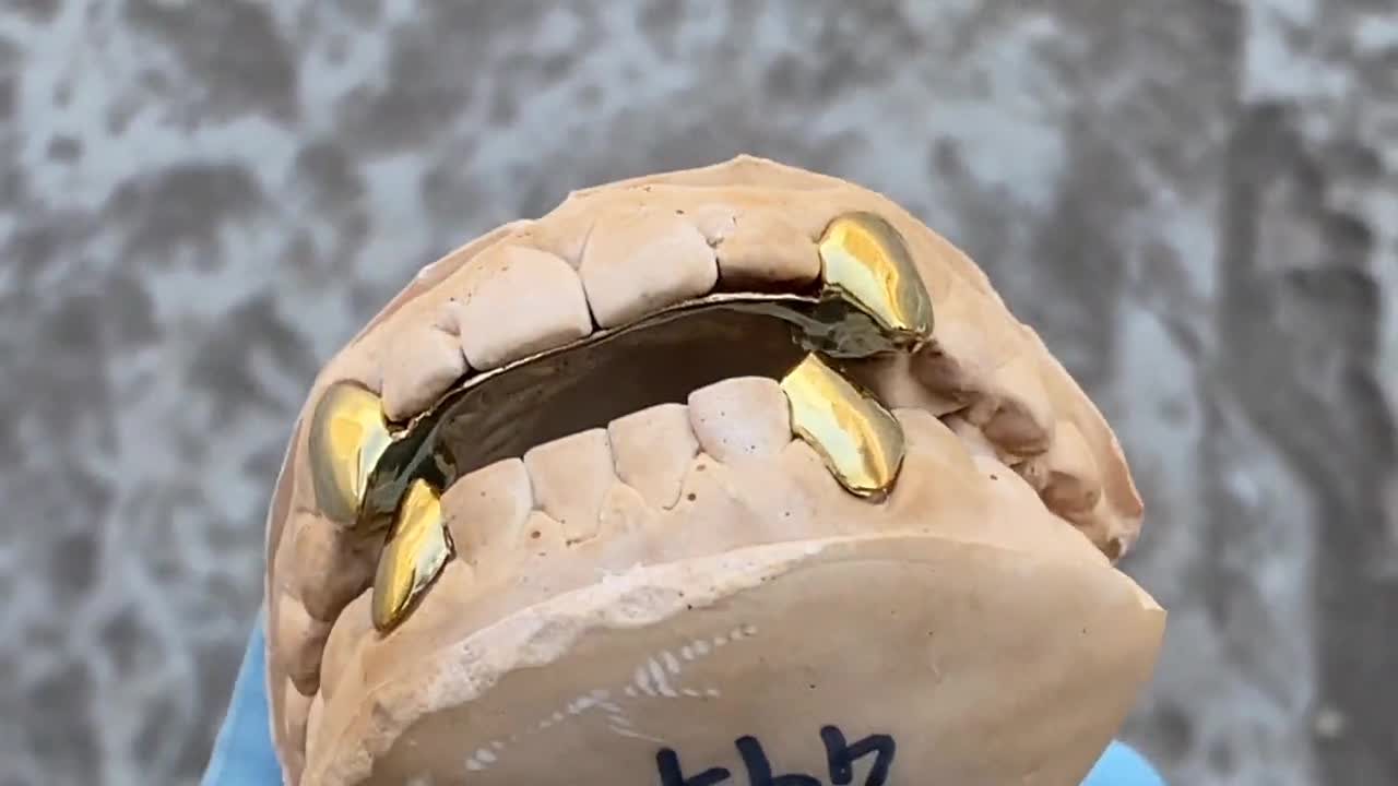 Gold Plated 925 Sterling Silver Fang Grillz Set: Custom Vampire
