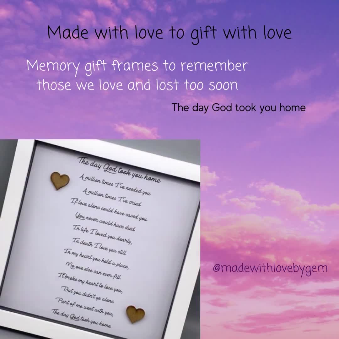The Day God Took You Home, Memory Poem, Shadow Box Frame, Memorial Gift  Keepsake, Home Decor, Funeral Poem 
