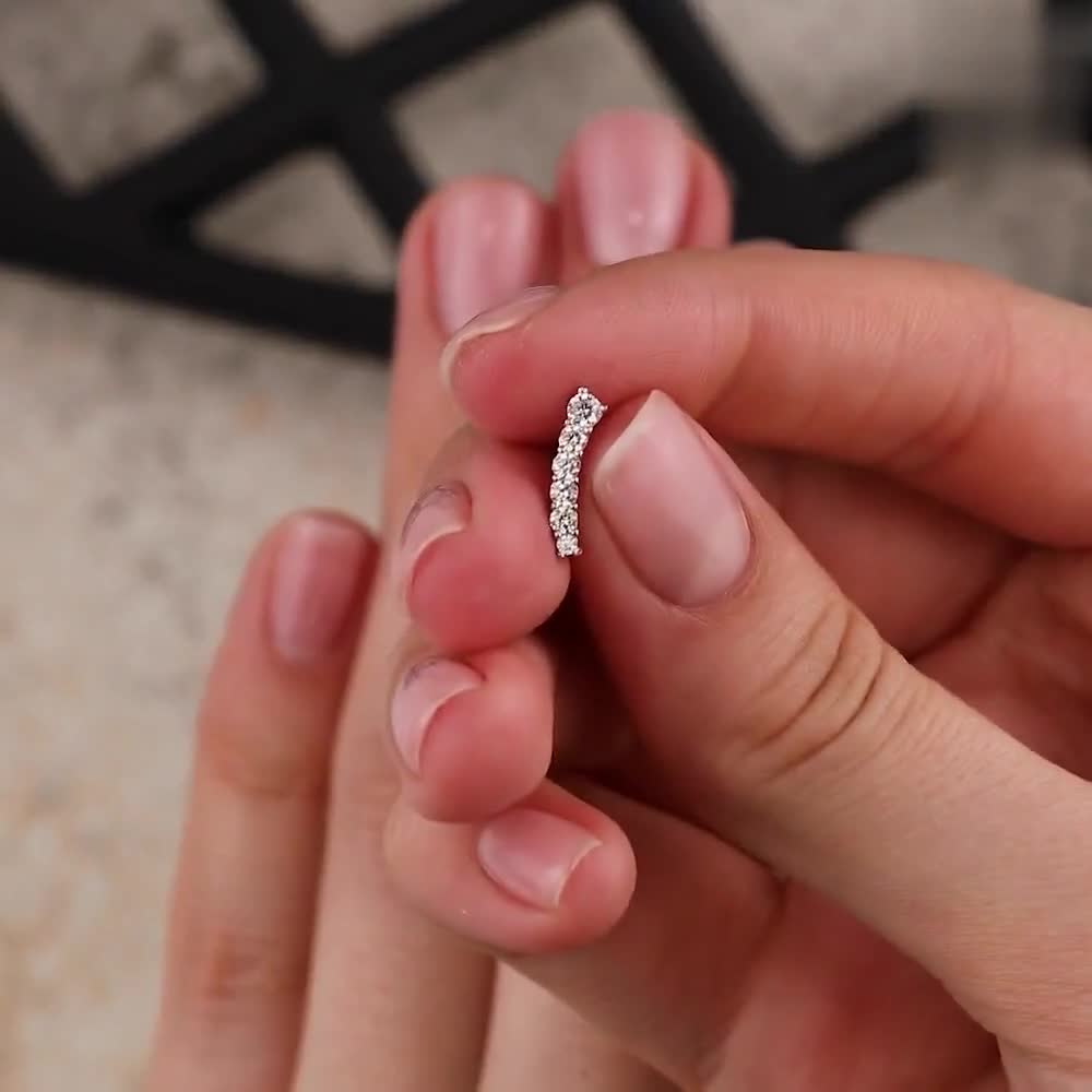 Helix Piercing Earring 14K Gold Diamond Climber Cartilage Arc Conch Stud Minimalist Jewelry video poster