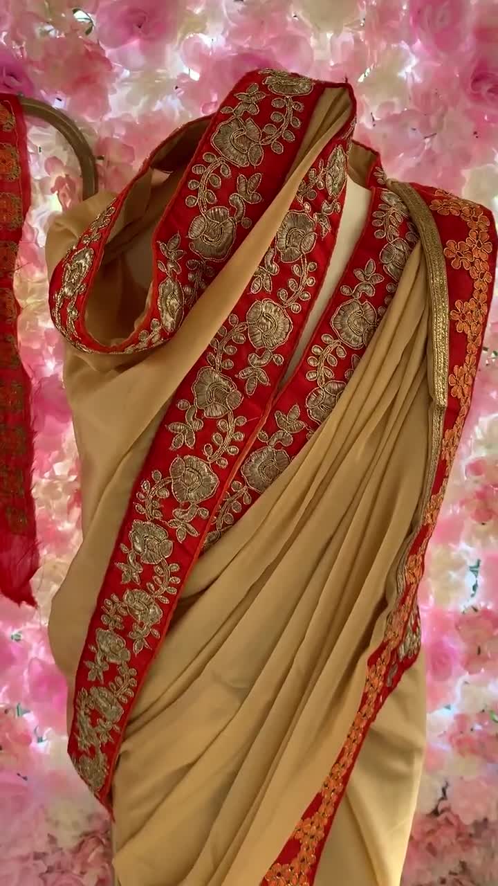 Crimson Red Organza Saree with Pita Work – Agashe