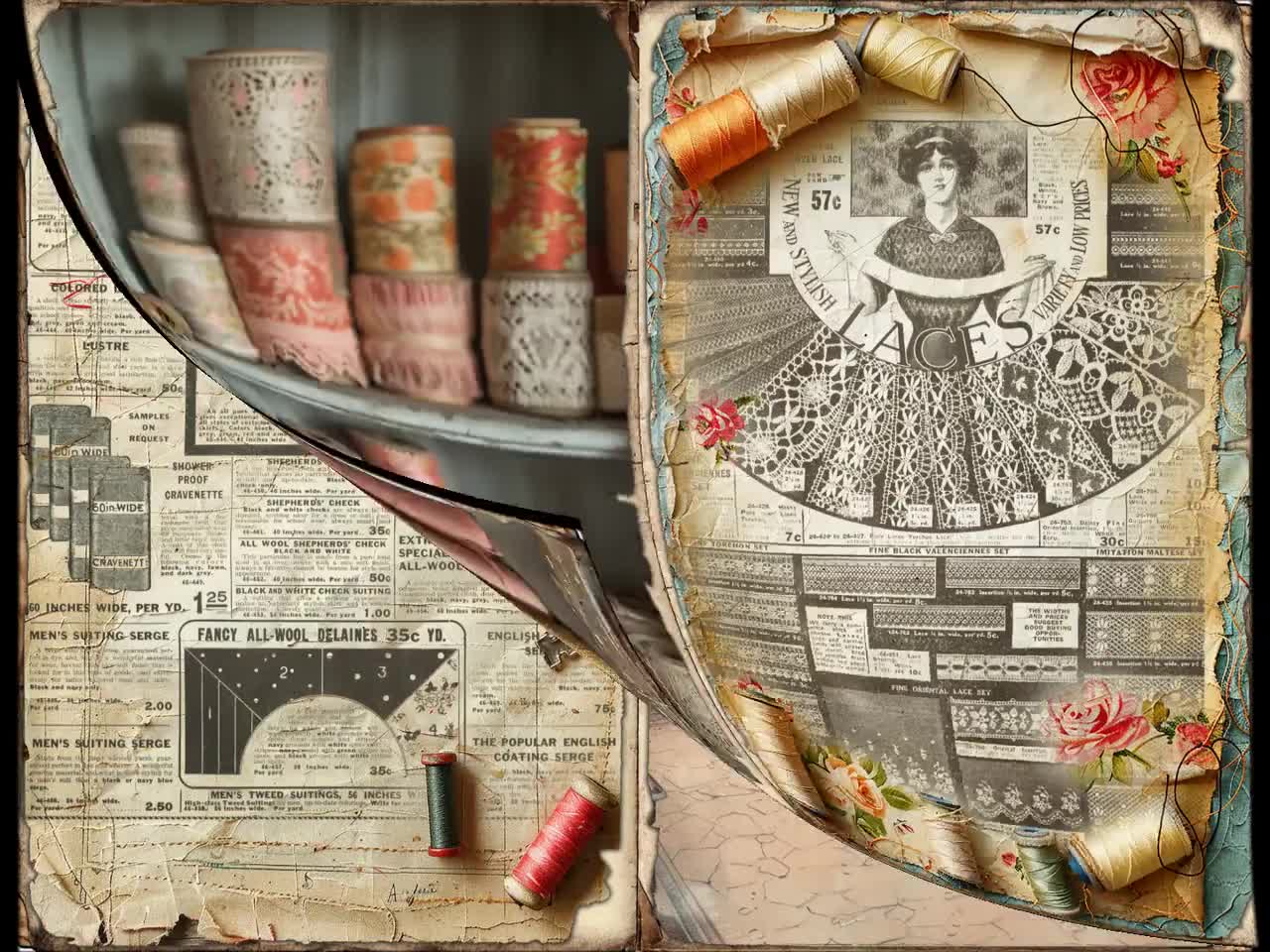 Vintage Fashion Junk Journal Kit 1920s Style Sewing Shopping