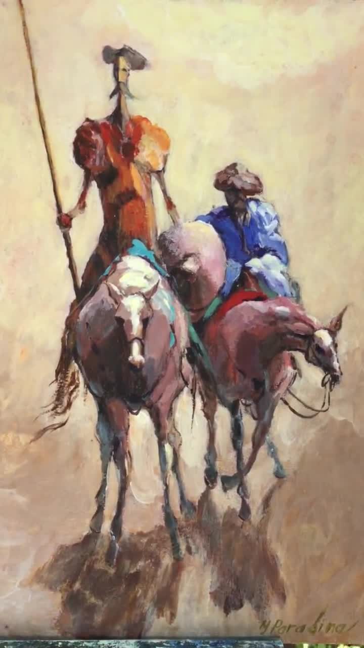 ドン・キホーテの絵画アクリル画オリジナル絵画サンチョ・パンサの馬