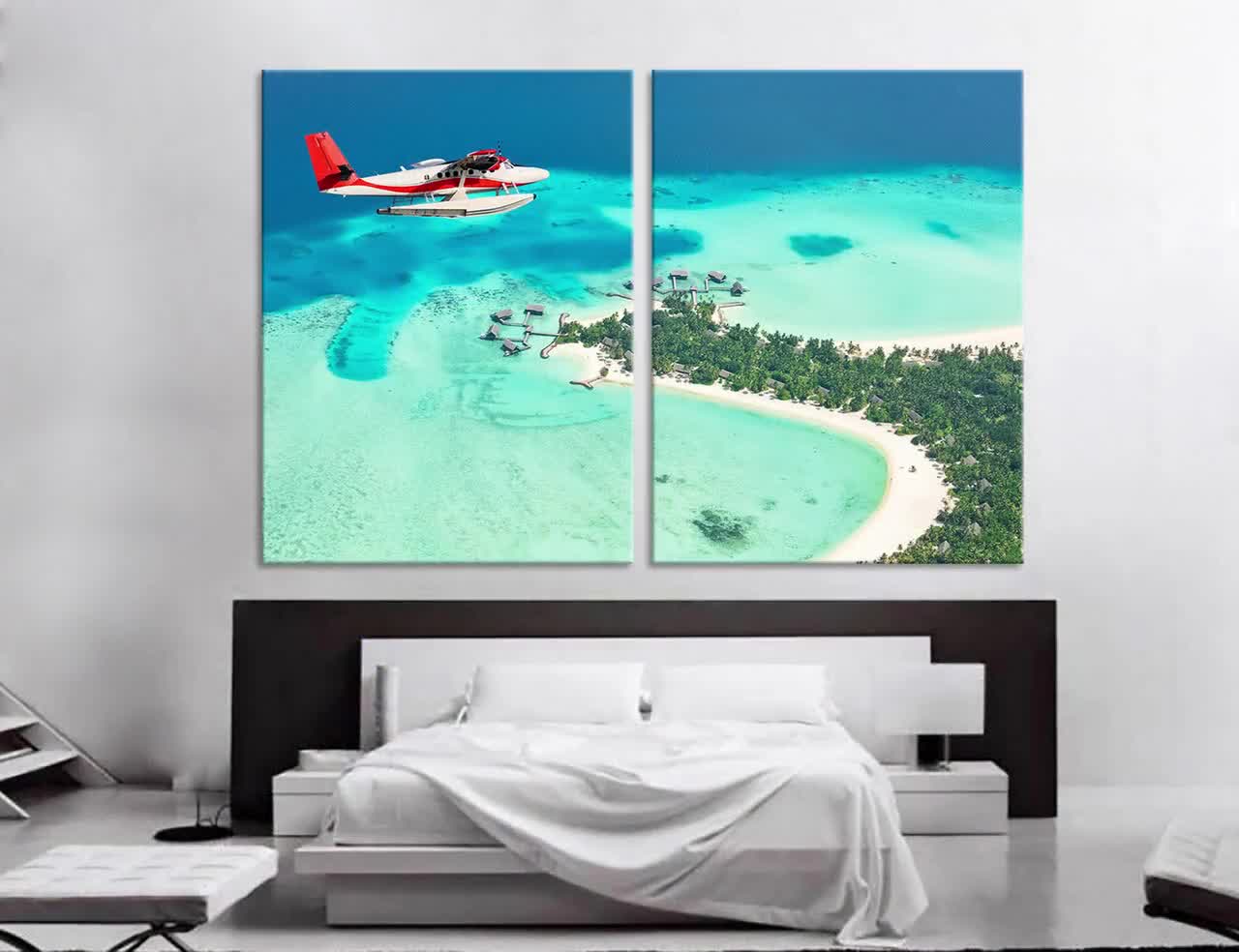 Sold! Tropics Large Canvas Painting, Royal Blue, White, Fuchsia