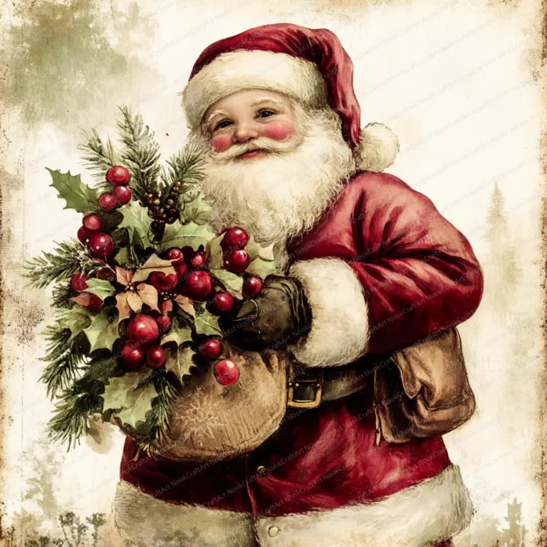 シャビーシックなサンタクロースのクリップアート16点｜ヴィンテージ