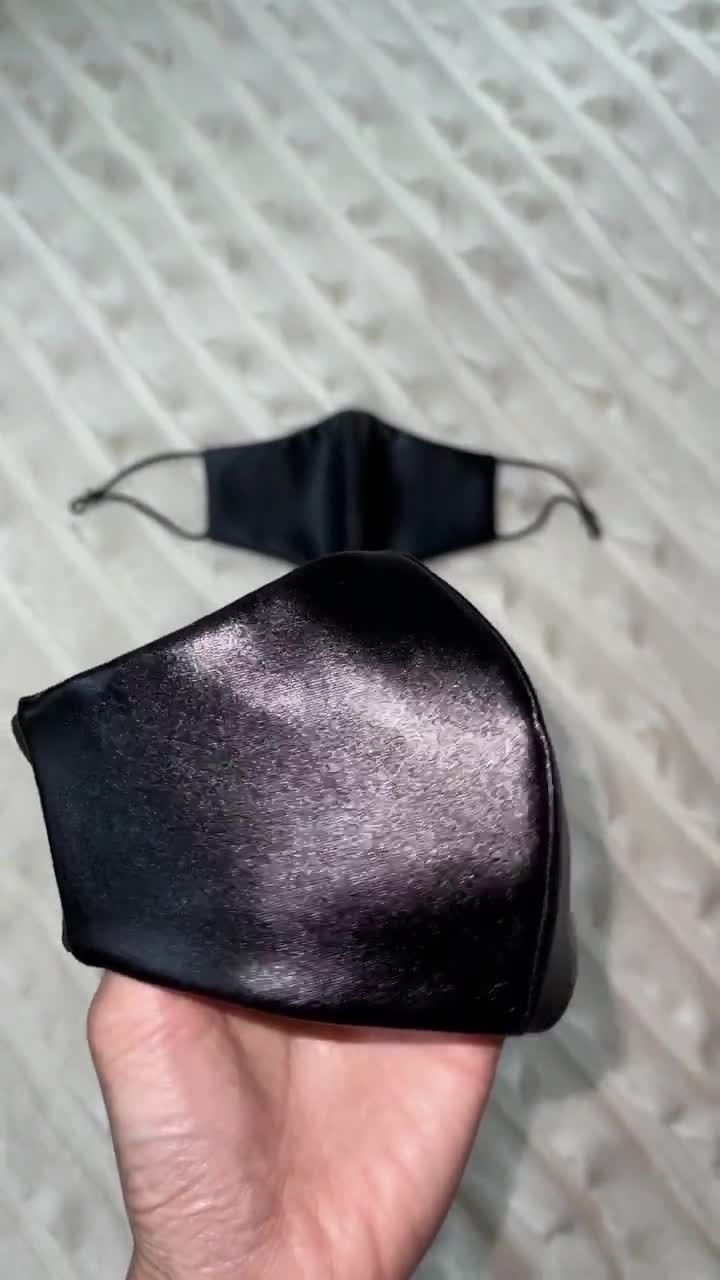 Black Vegan Leather Mask, Faux Leather, Pleather, Brocade, Classy, Sexy, Glam, Soft, Lite, Perfect Fit, Unisex, FilterOp, CustomSz, Washable video poster