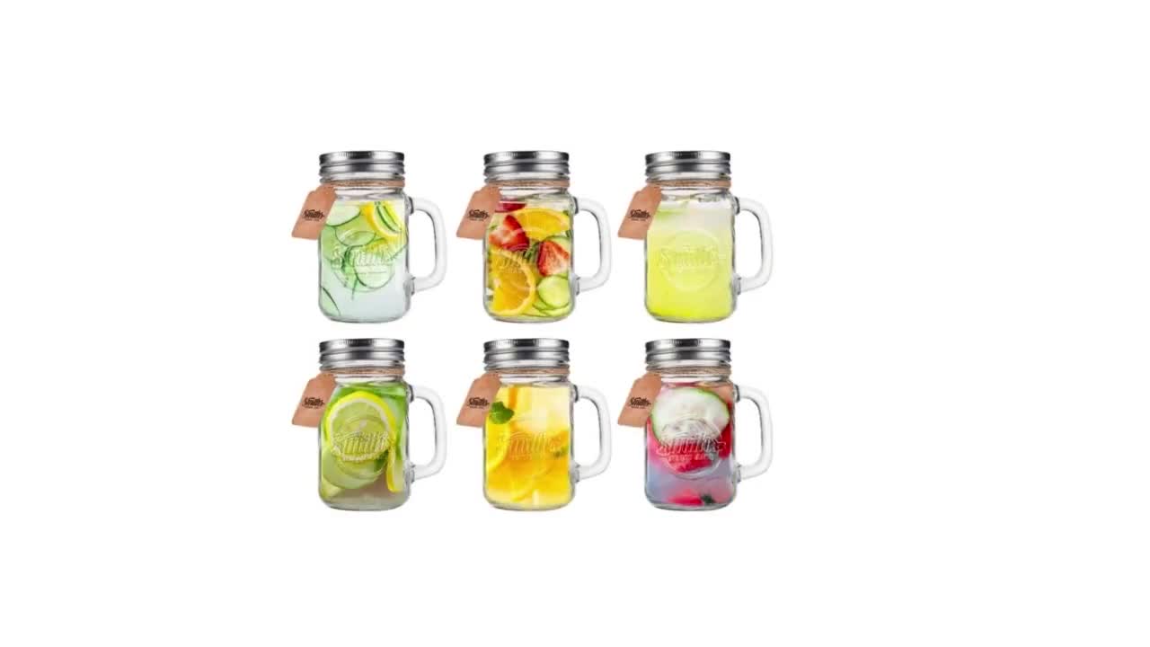 Smiths Mason Jars 6 Packs 16oz (473ml) Glass Jars with Handles and