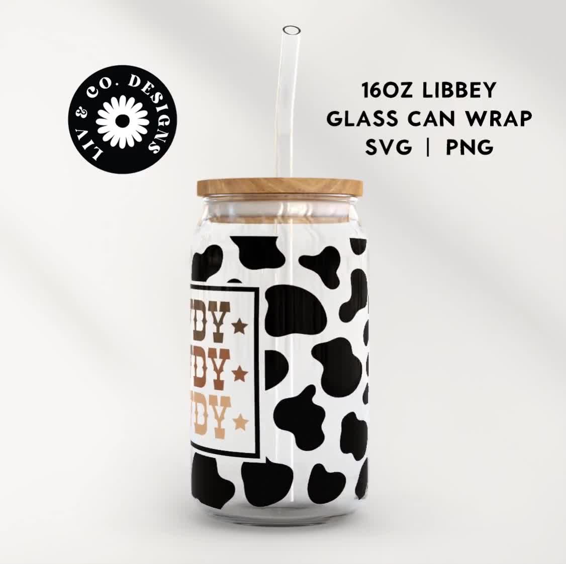 Howdy SVG for Libbey 16oz Can Glass, Cow Pattern Can Glass Wrap