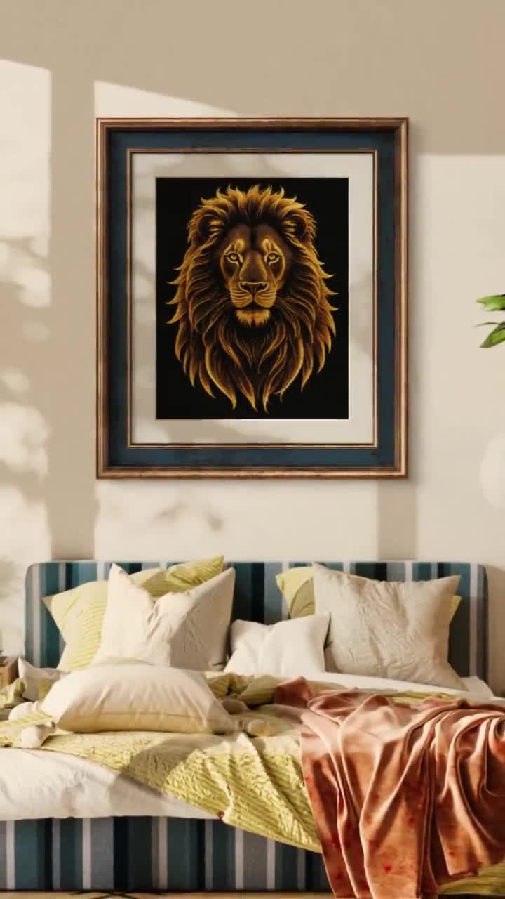 Golden Lion Cross Stitch Pattern PDF, Majestic Animal Embroidery