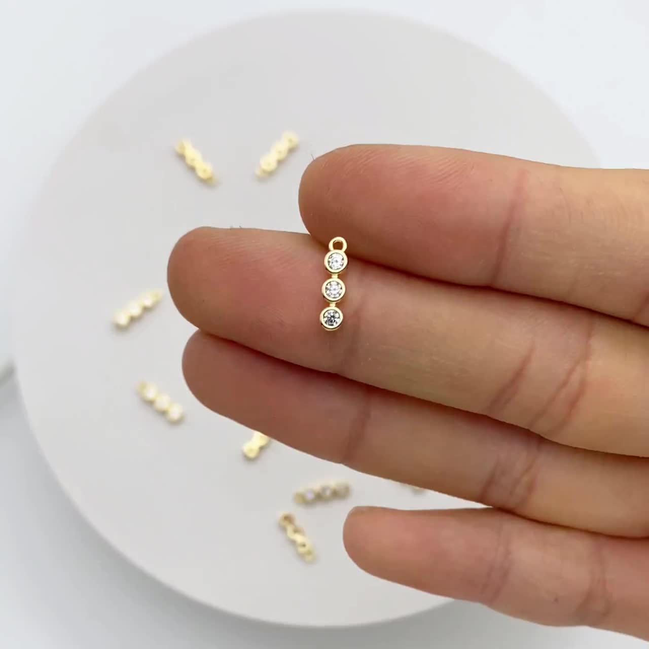 10pcs Gold CZ Pave Bar Charm, 11x3mm, Zircon Charms, White