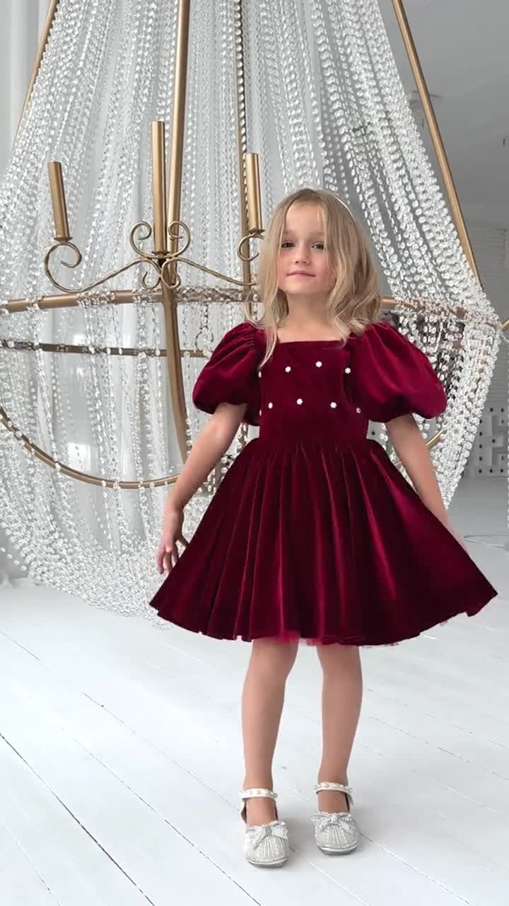Red Velvet Birthday Girl Dress with Puffy Tulle Skirt, Toddler Party and Holiday Outfit Red Velvet Birthday Girl Dress with Puffy Tulle Skirt, Toddler Party and Holiday Outfit