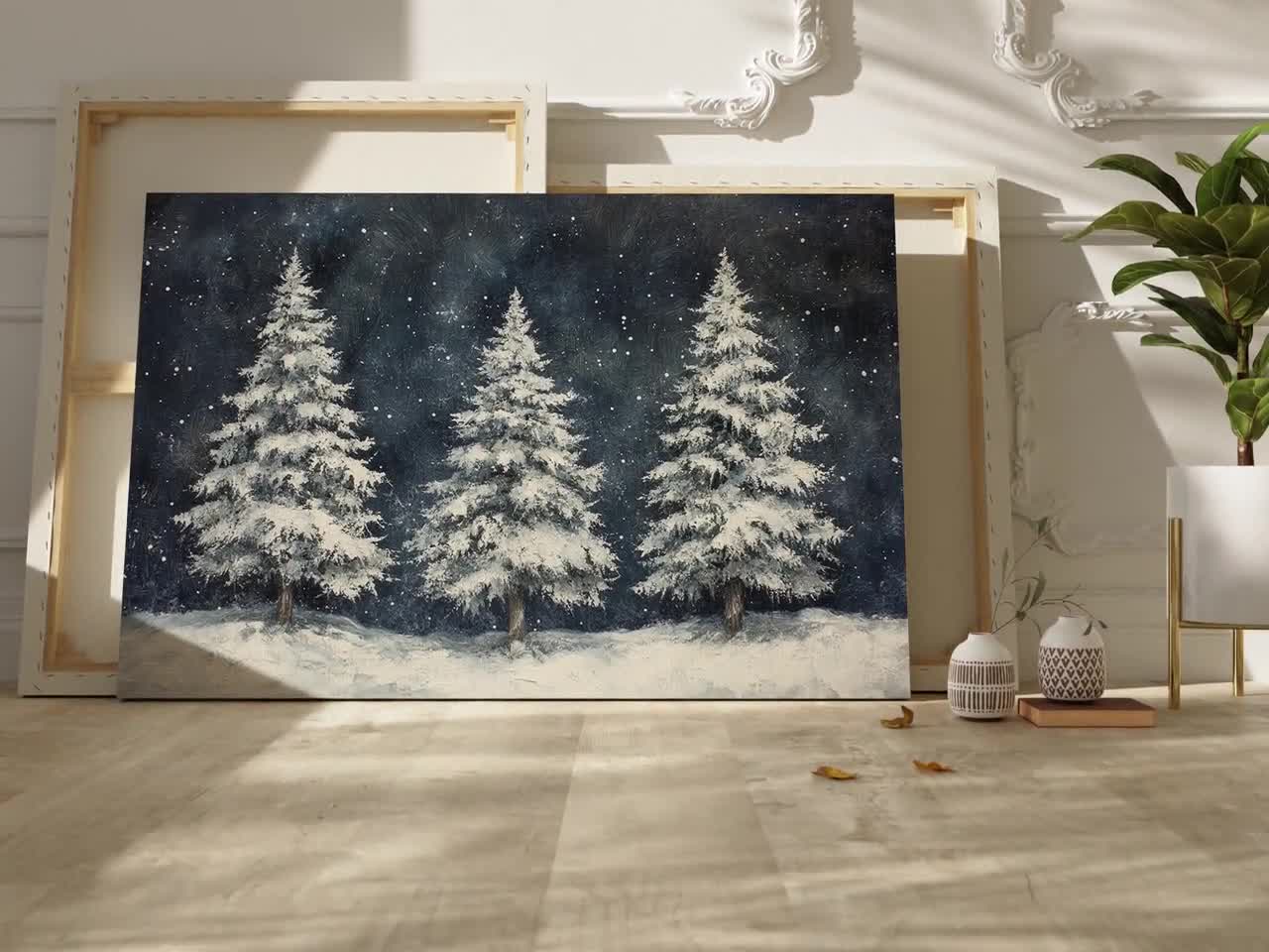 Paesaggio invernale alberi di betulla sulla neve su una tela. Pittura ad olio originale Foto