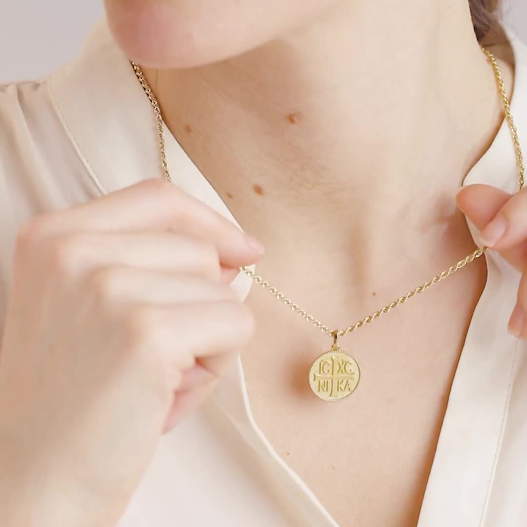 14K Gold IC XC NIKA Cross Pendant Necklace: Greek Orthodox