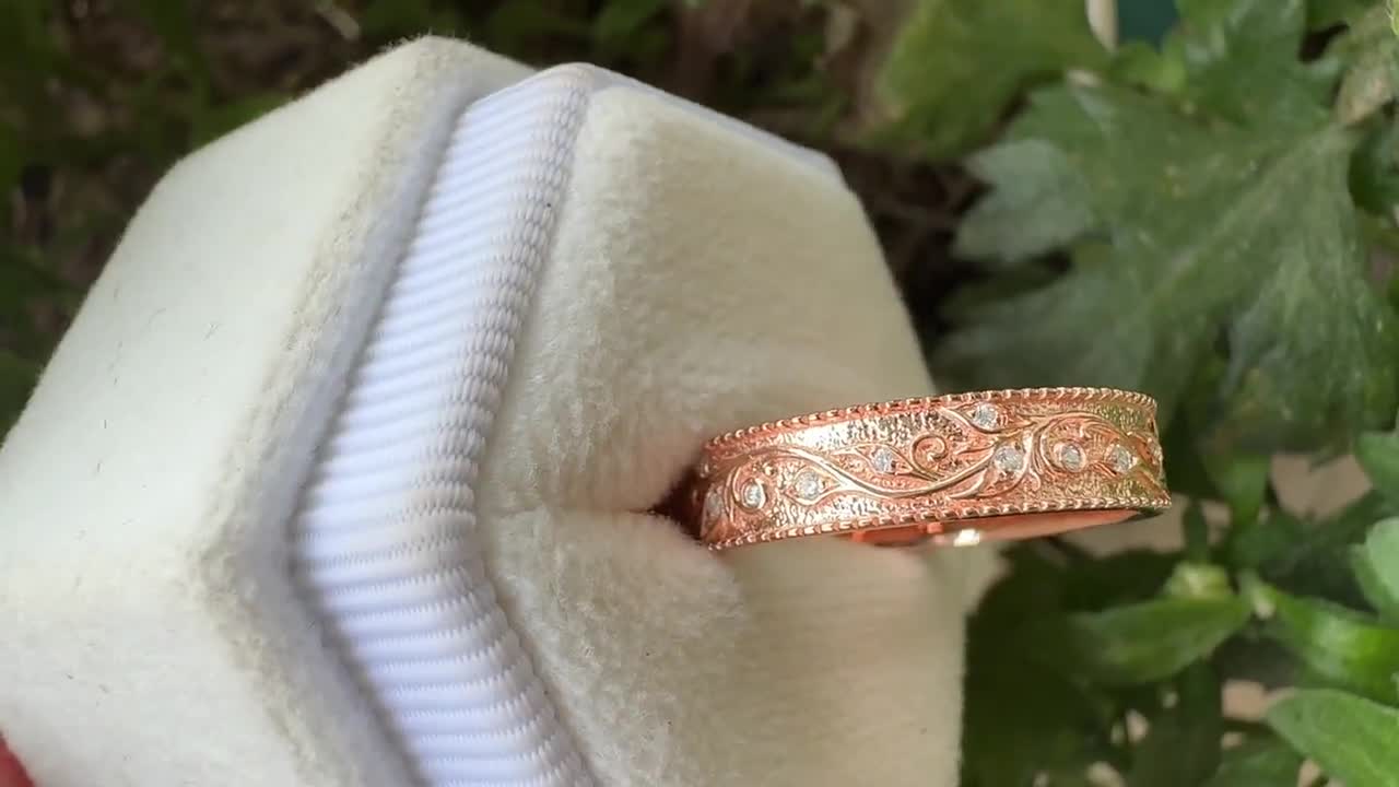 モアッサナイトリーフ 結婚指輪 14Kローズゴールド フィリグリー 婚約