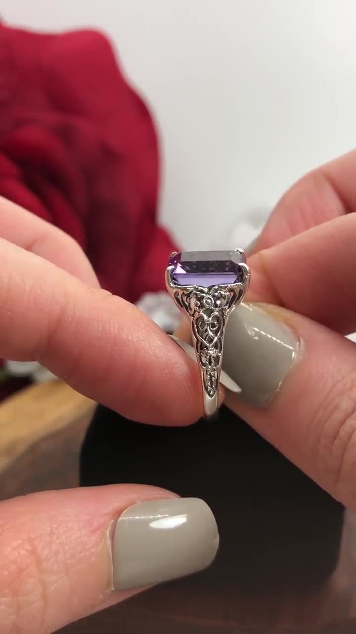Natural Amethyst Ring/ Solid Sterling Silver/ 5.4ct Natural Amethyst  Victorian Filigree [Made To Order] Design#18