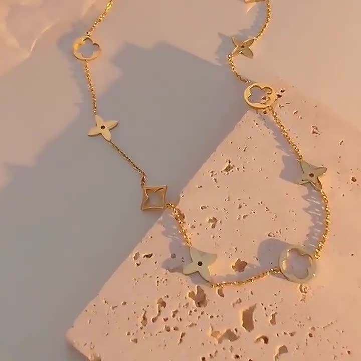 18K Gold Waterproof Clover Necklace Bracelet Earrings Set,Tarnish Free  Lucky Four Leaf Clover Necklace,Tarnish Free Clover Jewelry Set,Gifts
