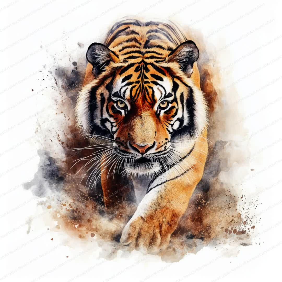 18 水彩画の虎のクリップアート | 印刷可能な虎のイラスト | 高品質