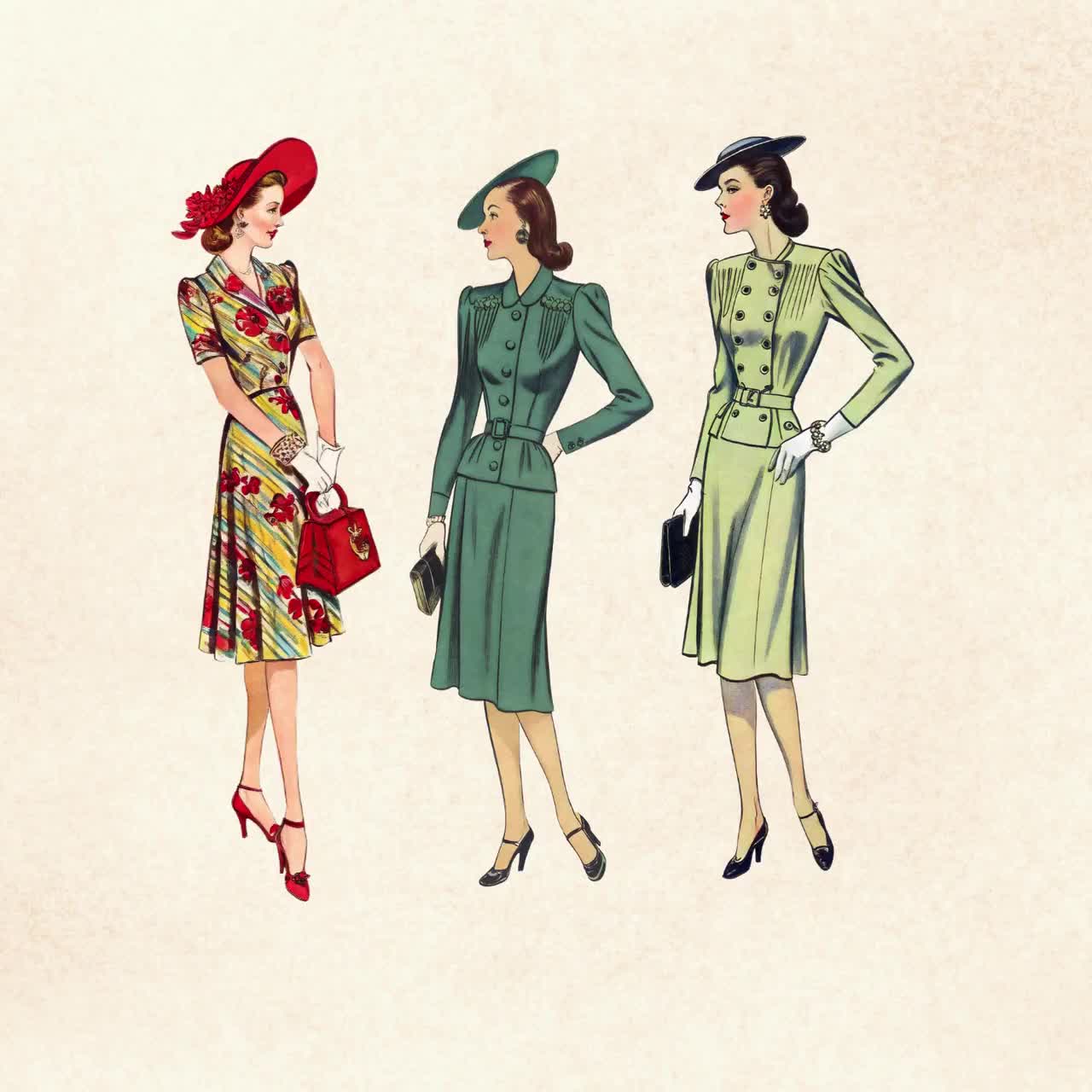 1940年代のファッション クリップアート バンドル: ヴィンテージ