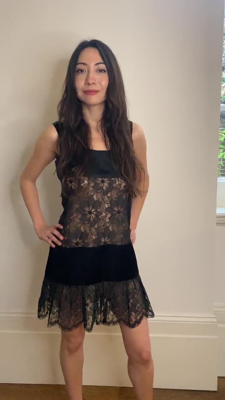 1960s Gerald McCann Black Satin and Floral Lace Cutout Dress 1960s Gerald McCann Black Satin and Floral Lace Cutout Dress