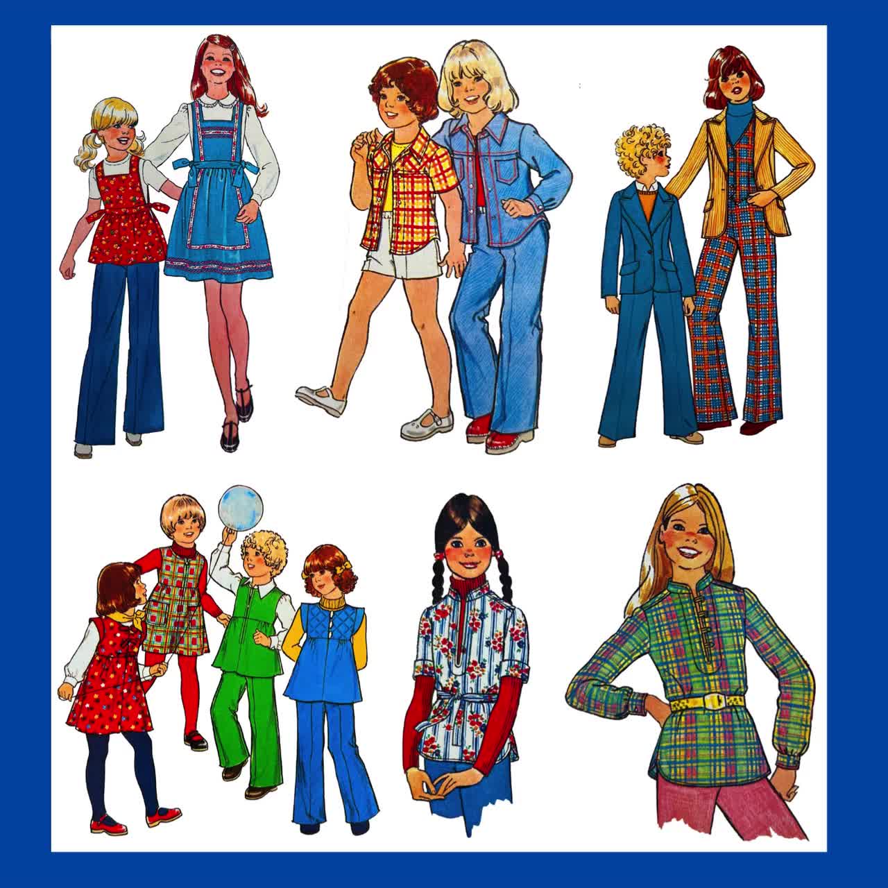 1970年代の子供服クリップアート集：レトロな子供のイラスト（PNG、JPG