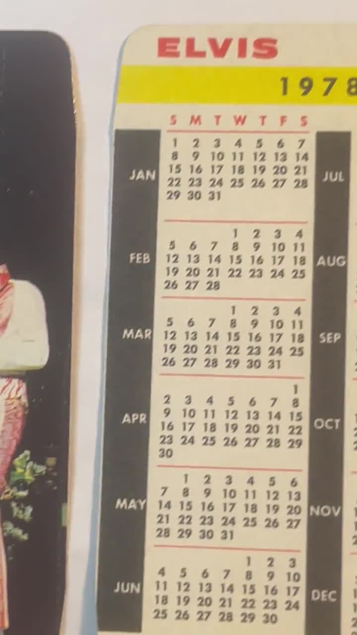 Tarjeta de calendario de bolsillo RCA de Elvis Presley de 1978, vintage, con Elvis y Papá Noel (nueva, sin usar) video poster