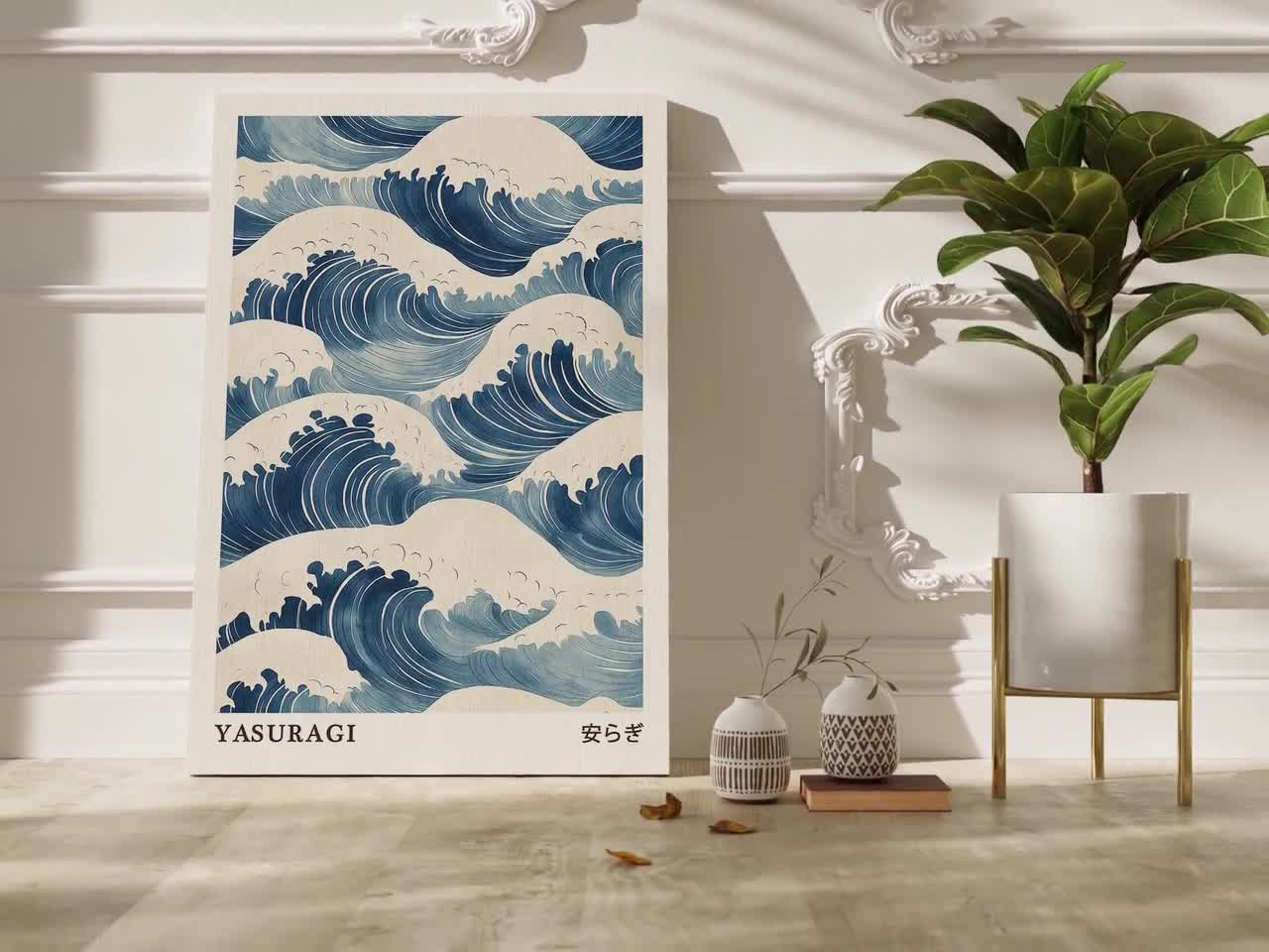 Yasuragi Japanese Wave Art Canvas – Tranquil Blue Ocean Wall Decor