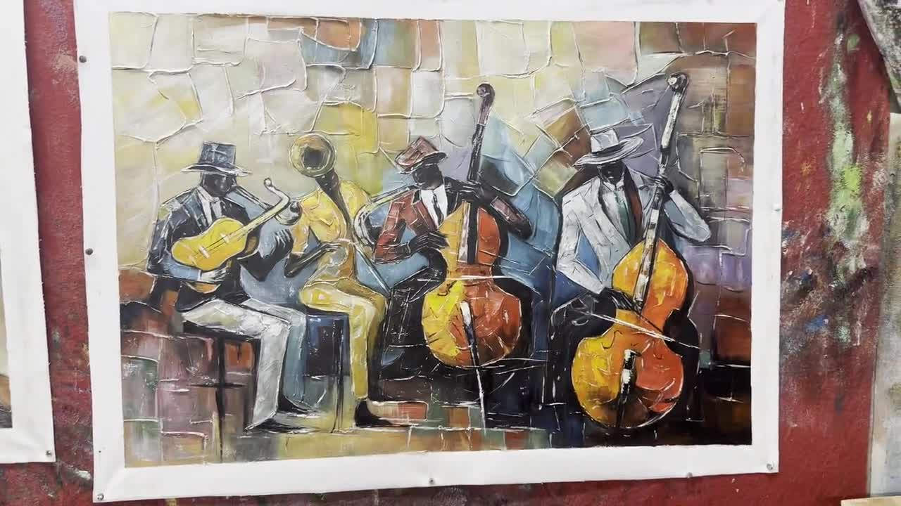 Abstract Jazz Music Oil Painting on Canvas Large Wall Art