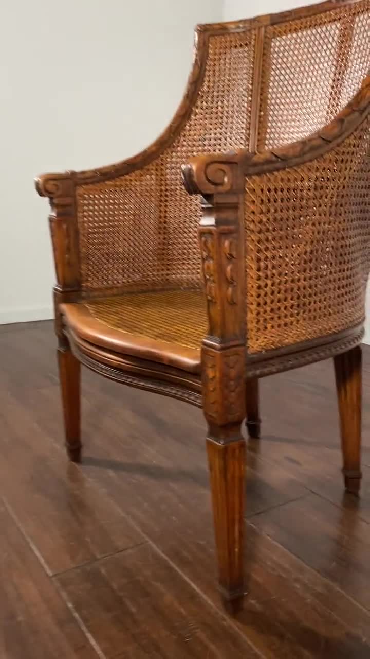 19th Century French Neoclassical Louis XVI Style Cane Walnut Bergere Armchair