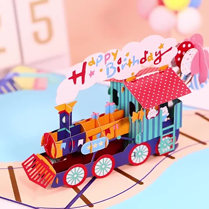 Musical Train Birthday Cards, 3D Pop Up Birthday Cards With Sound
