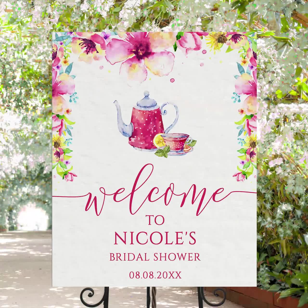 Tea Party Bridal Shower Welcome Sign Floral Shower Sign Tea Party Bridal Shower Printable Signs Bridal Welcome Sign Instant download