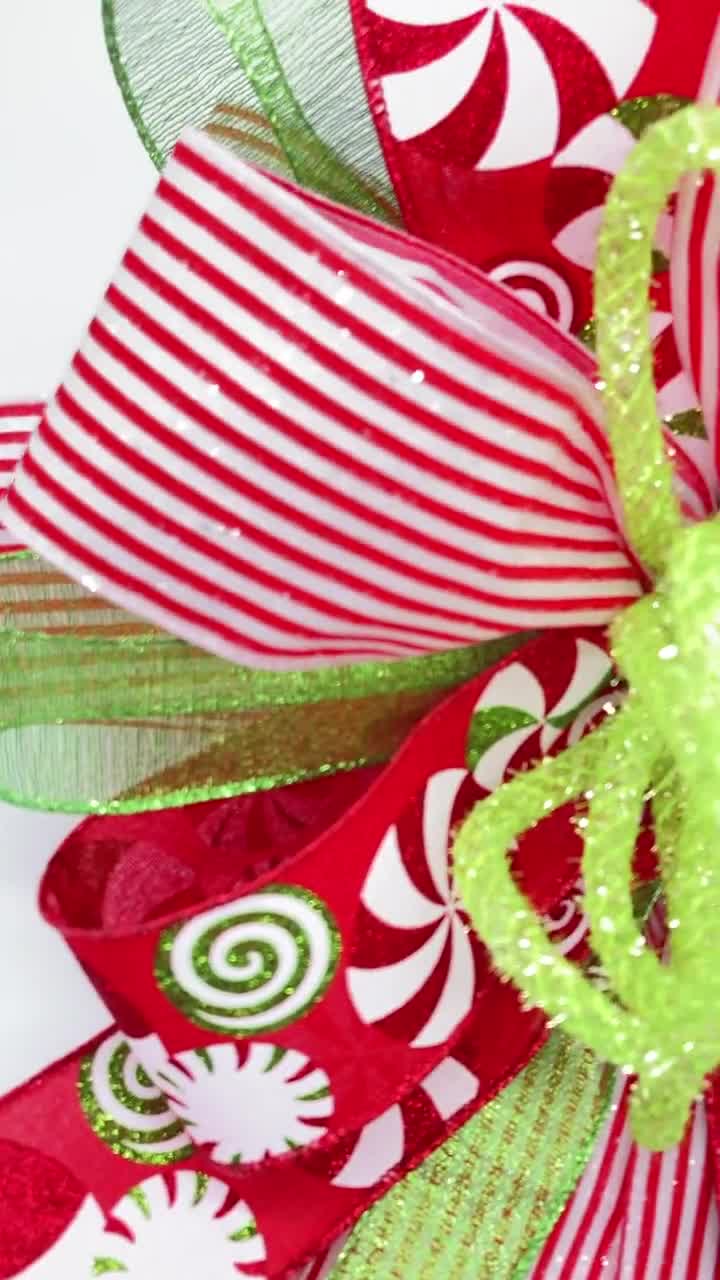 Red and Lime Green Christmas Tree Bow Topper, Holiday Tree Topper Bow,  Christmas Garland Bow, Xmas Tree Topper, Large Christmas Bow 