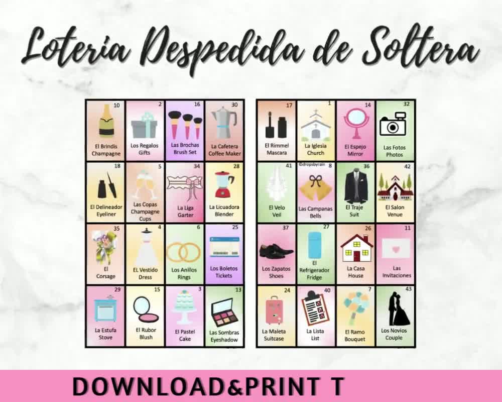 Despedida de Soltera Loteria 100 Cartas