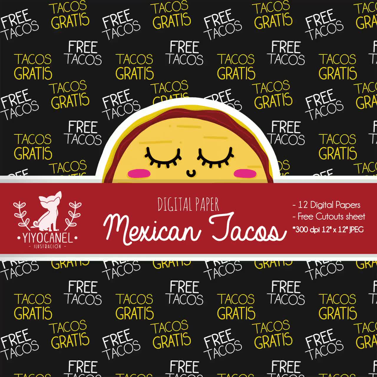 Tacos digital paper + FREE tacos cut out sheet, mexican tacos, printable  background, Scrapbook, mexican food, Instant Download, tacos paper