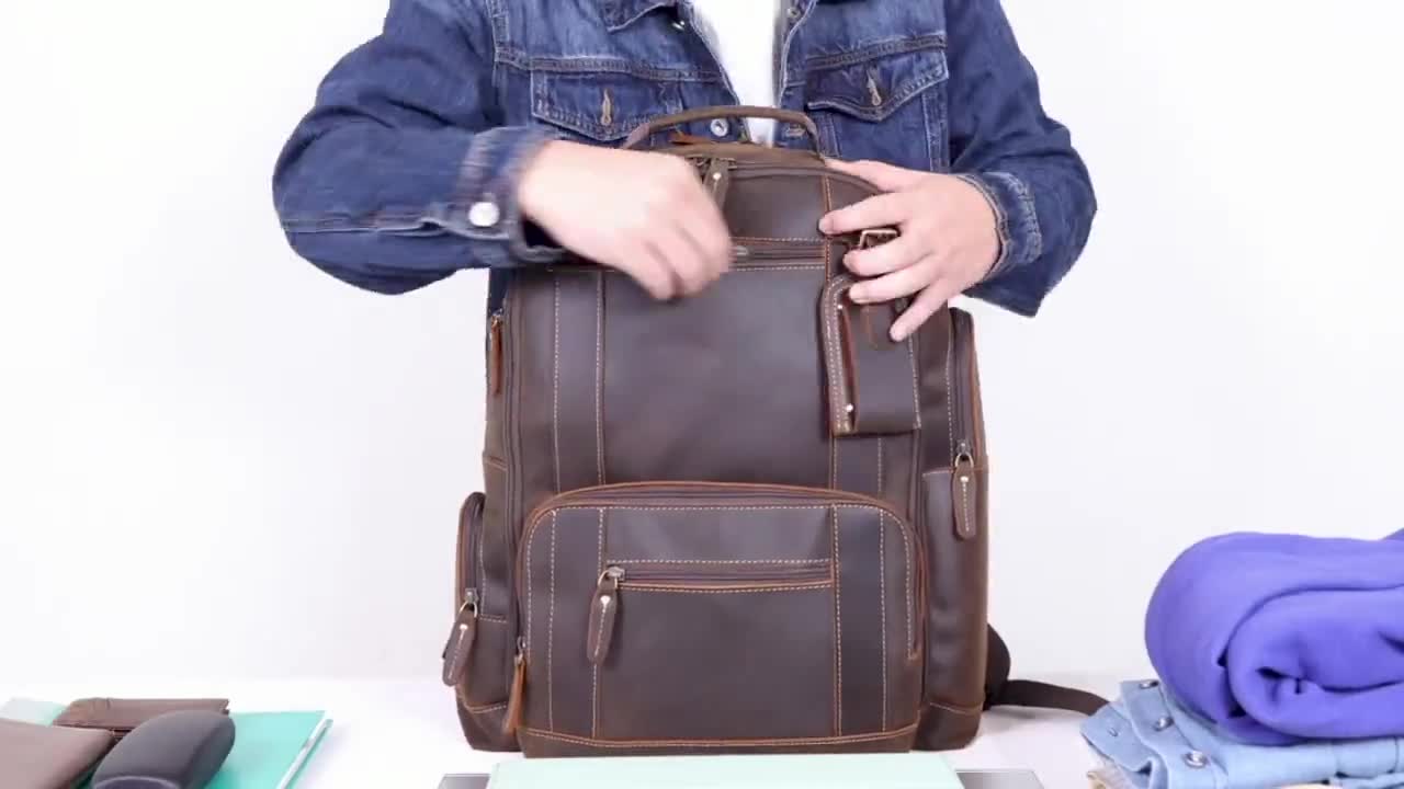 Mochila Crazy Horse de cuero de vaca genuino personalizada para el