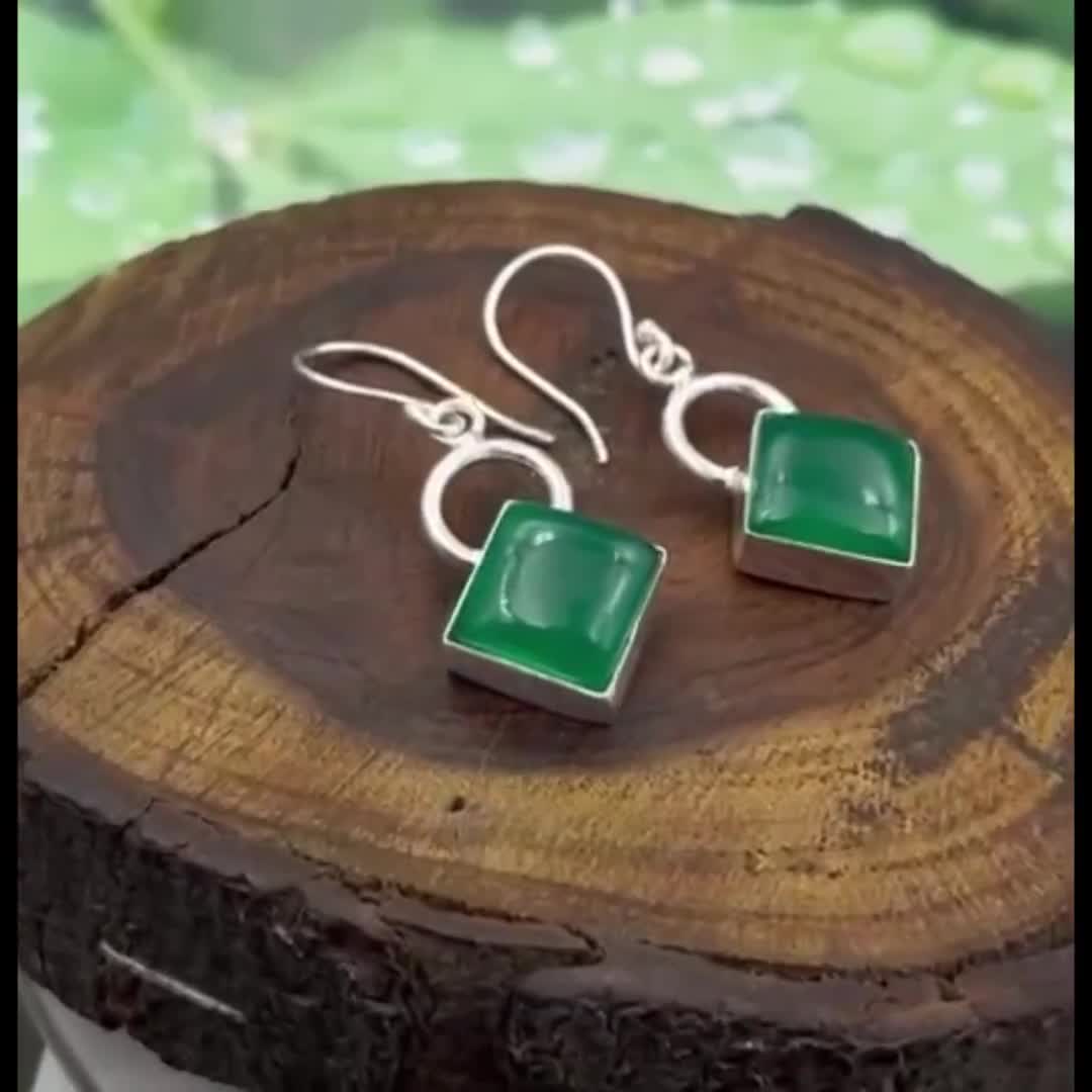 Boucles D'oreilles Pendantes Vintage Syrie, Argent Et Aventurine Verte (occasion)