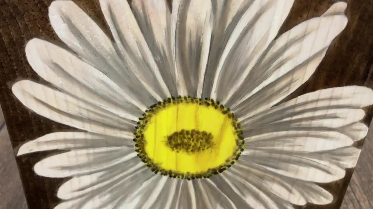 Daisy Painting/wood Stain Art/oil Painting/wood Wall Art/daisy Art/daisy  Decor/rustic Wall Art/painted Flowers on Wood/living Room Decor 