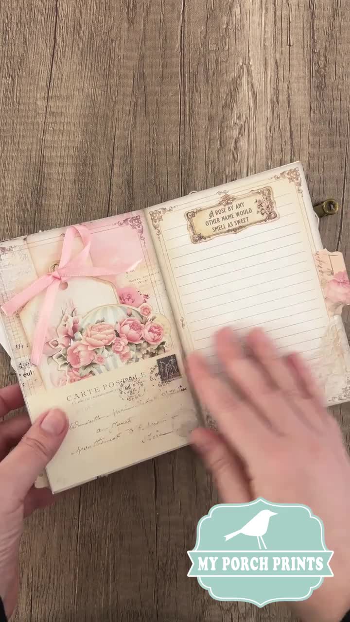 Shabby Pink Rose No-sew Junk Journal Kit, Gift Idea, Beginner