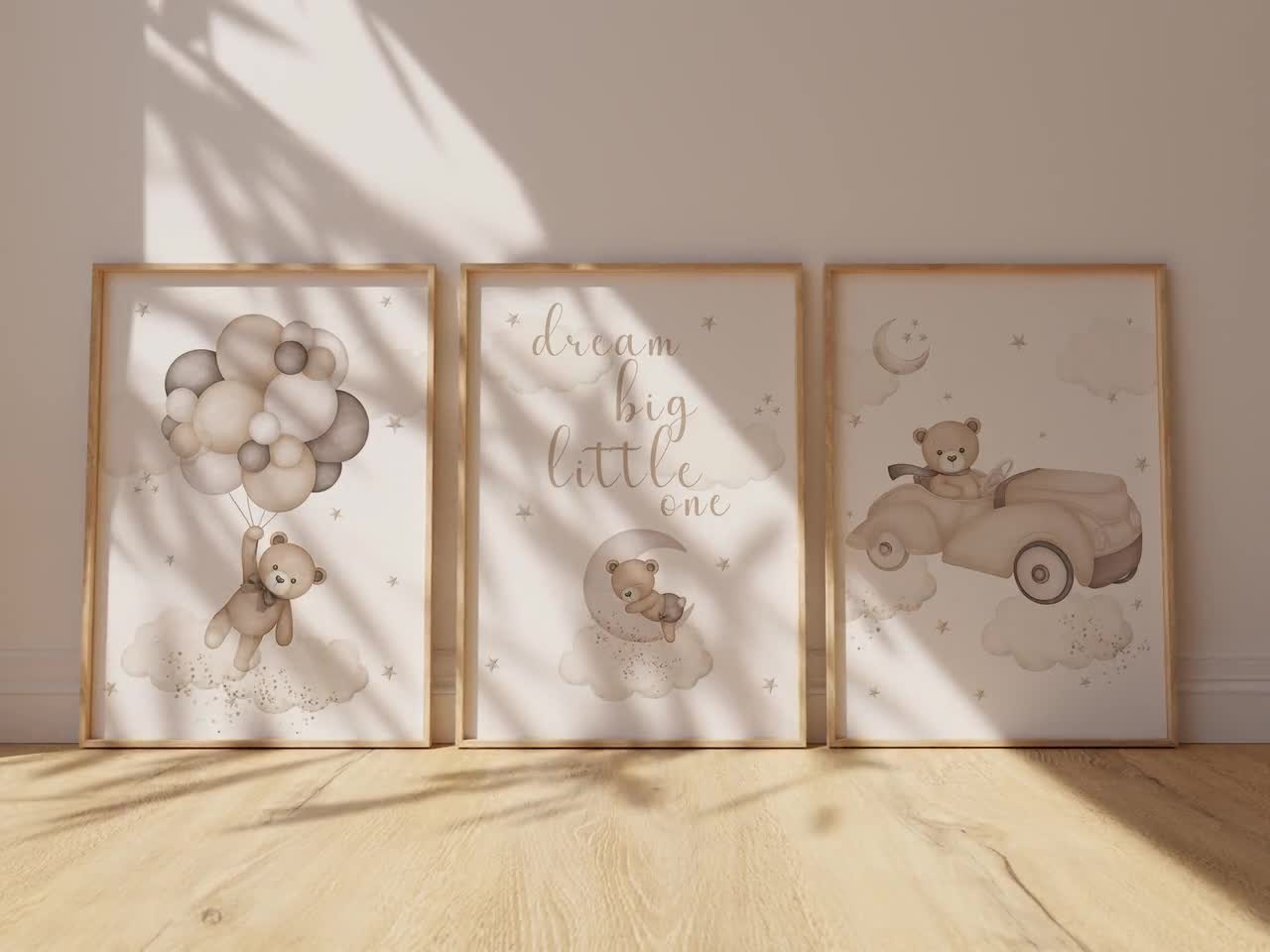 Set di 3 stampe artistiche da parete con orsacchiotto, per