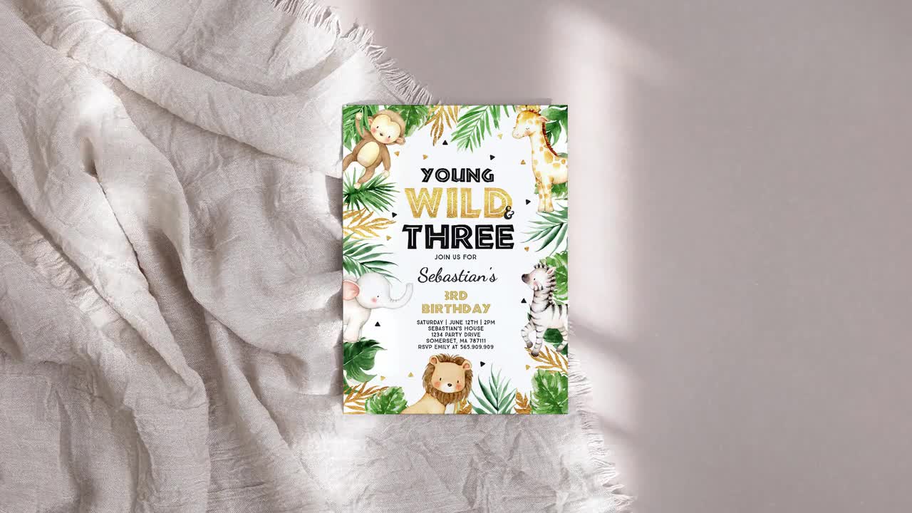 Editable Groovy Young Wild and Three 3rd Birthday Invite -  Norway