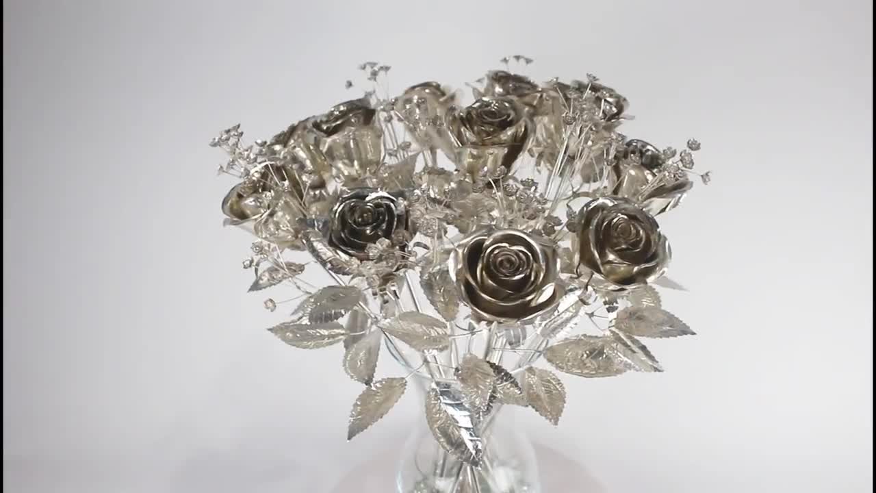 1 Dozen Sterling Silver Roses With Baby's Breath - Etsy