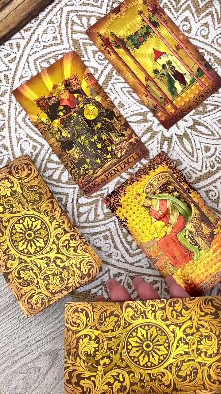 Rider Waite Gold Tarot Cards, Vintage Tarot Deck With