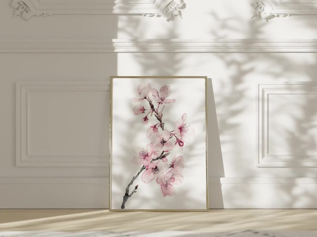 Cherry Blossom Watercolor Art Print, Japandi Decor (digital