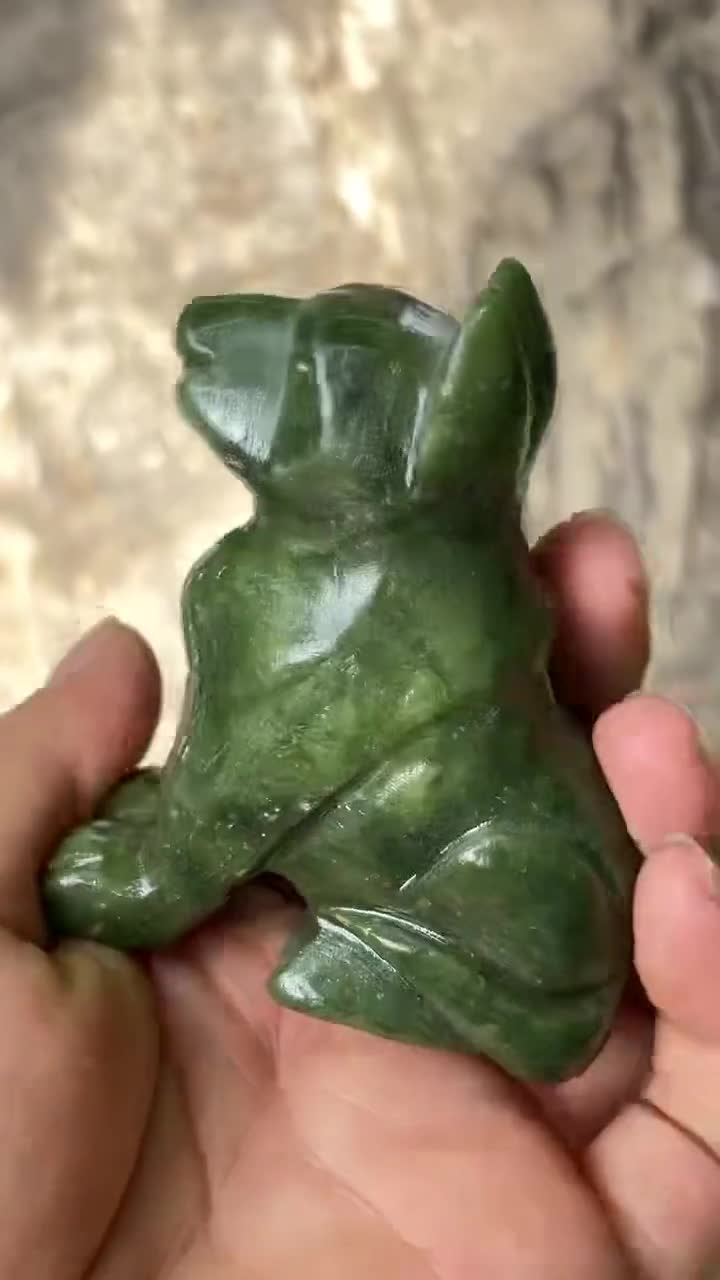 Exquisite Natural Green Jade Dog Feng Shui Fortune ,animal Stone